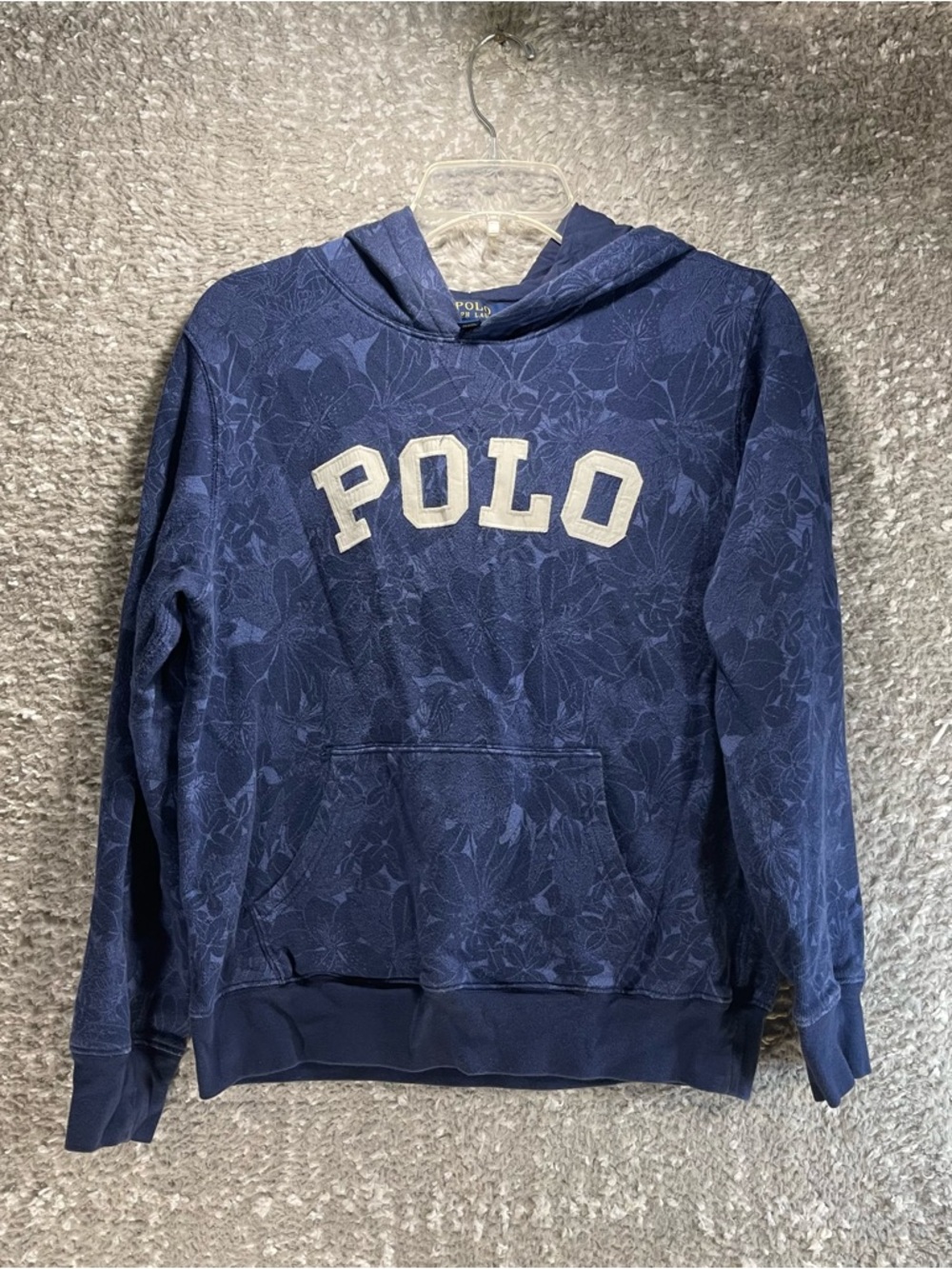 Polo Ralph Lauren Kids Boys Navy Logo Pullover Hoodie Sweater Floral L 14, 16
